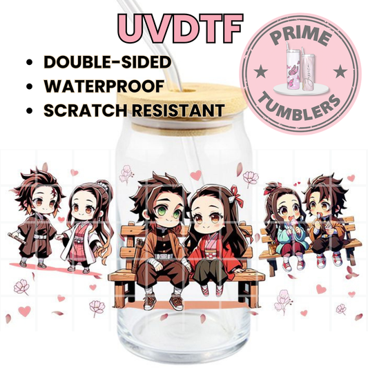 Tanjiro and Nezuko Kamado Demon Slayer: Kimetsu no Yaiba DM Ready-to-press UVDTF Transfers, Cup wrap decals, Tumbler prints, 16oz Libbey Glass UV STICKERS anime manga series