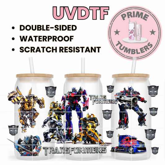 Transformers Autobots 16oz UVDTF cup wrap, ready to apply STICKERS Decals Optimus Prime and Bumblebee