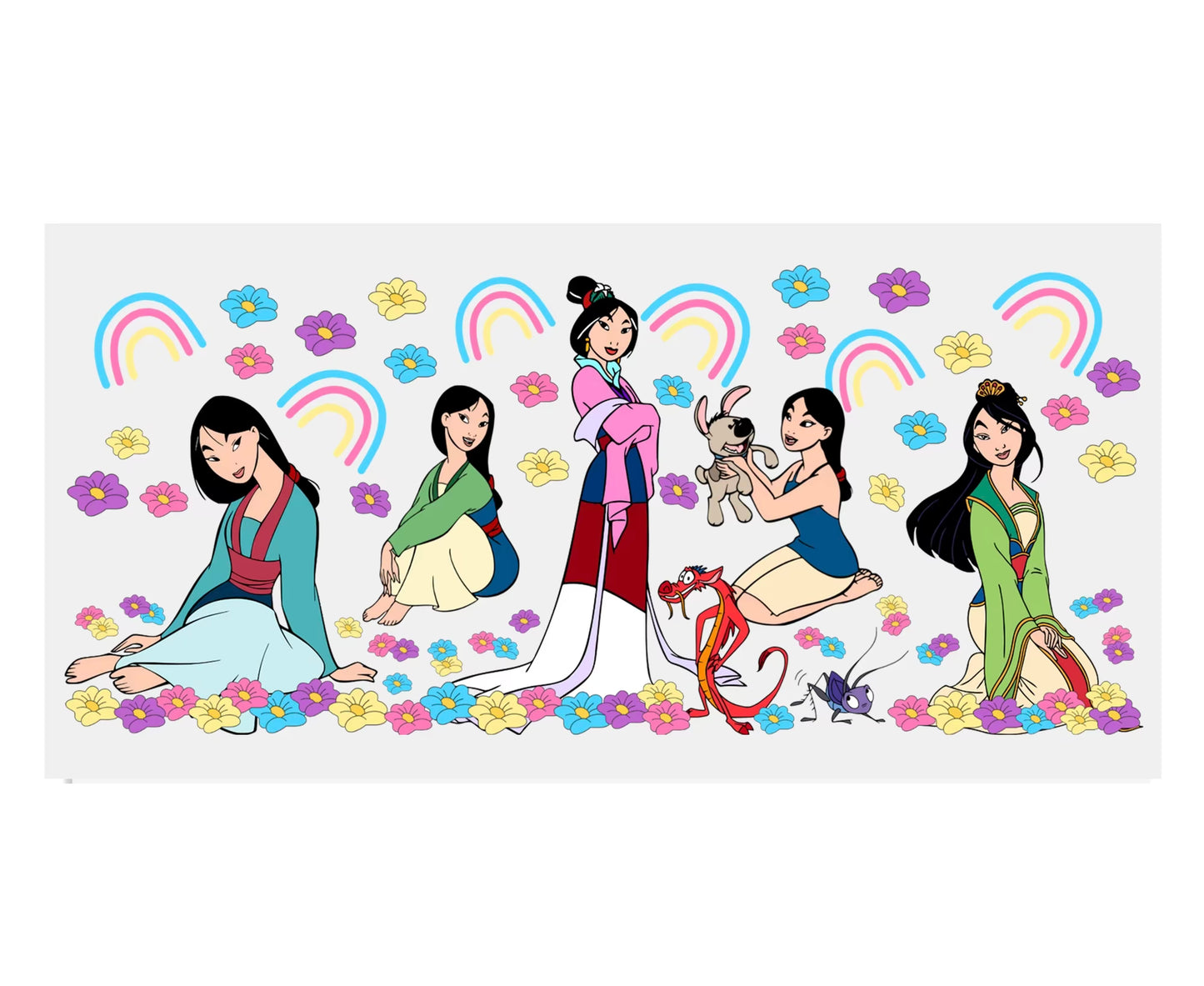 MULAN movie 16oz UVDTF cup wrap, ready to apply STICKERS decals Mulan, Mushu and Cri-Kee