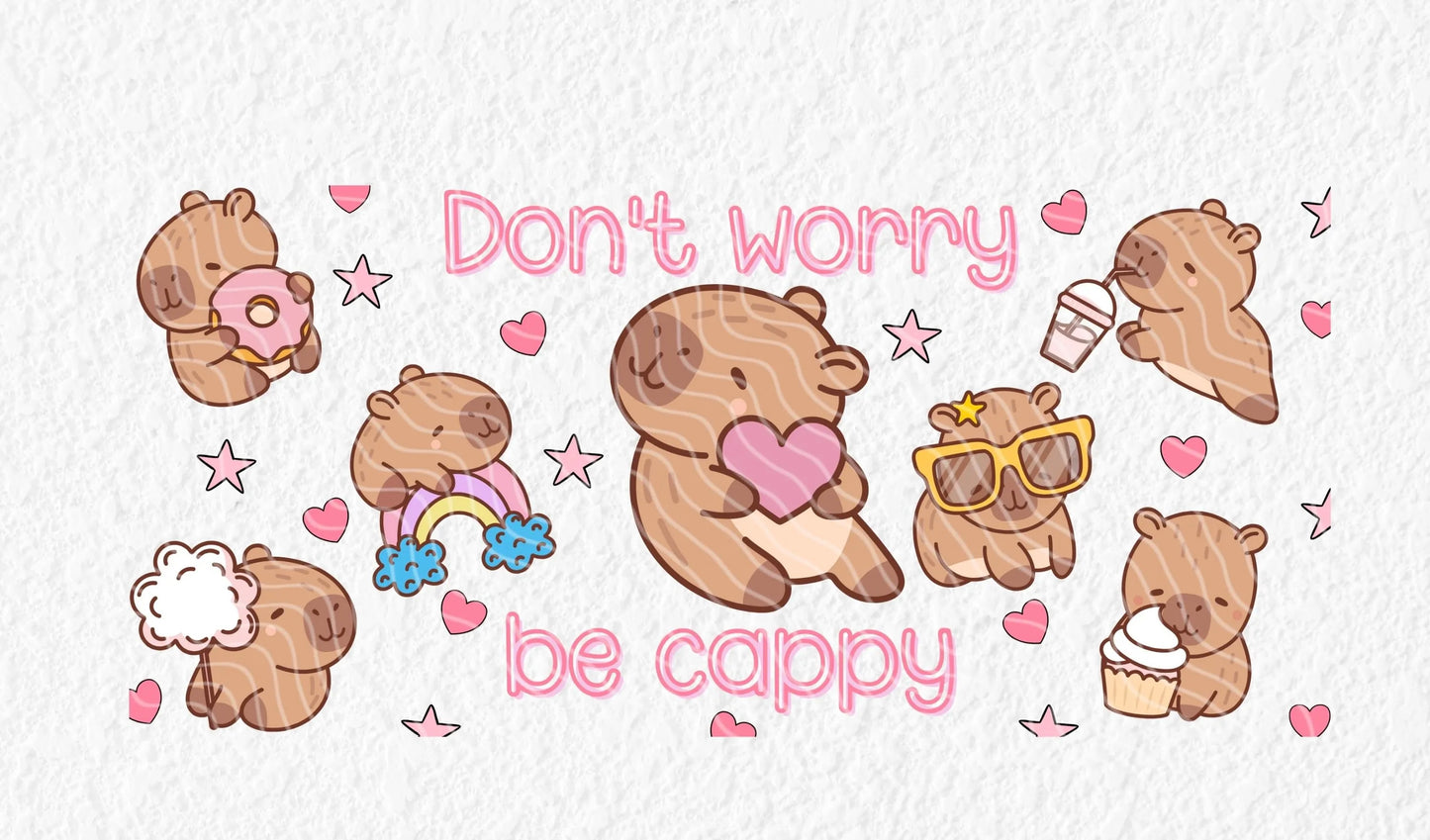 Don't worry be cappy CAPYBARA 16oz Libbey Glass Cup Wrap UVDTF, Ready to apply decal STICKERS Don't worry, be happy