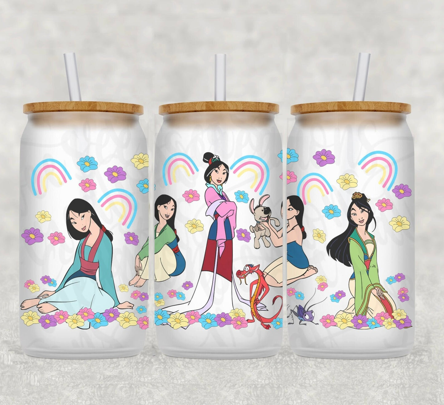 MULAN movie 16oz UVDTF cup wrap, ready to apply STICKERS decals Mulan, Mushu and Cri-Kee