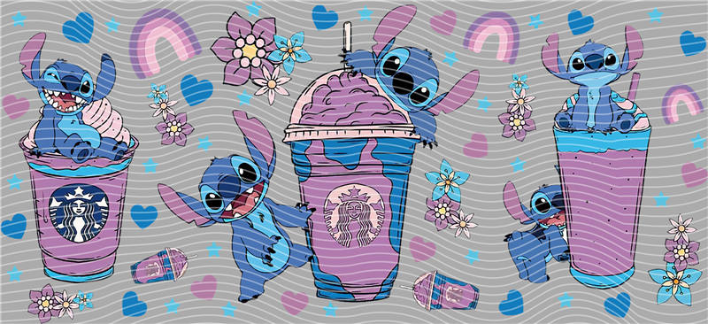 Disney's Stitch purple 16oz Libbey Glass Cup Wrap UVDTF, Ready to apply decal STICKERS alien