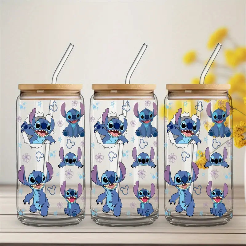 Disney's Stitch Blue 16oz Libbey Glass Cup Wrap UVDTF, Ready to apply decal STICKERS experiment 626 created by alien Dr. Jumba Jookiba