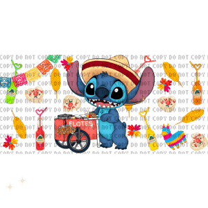 Disney's Stitch Mexican sombrero ELOTES 16oz Libbey Glass Cup Wrap UVDTF, Ready to apply decal STICKERS alien