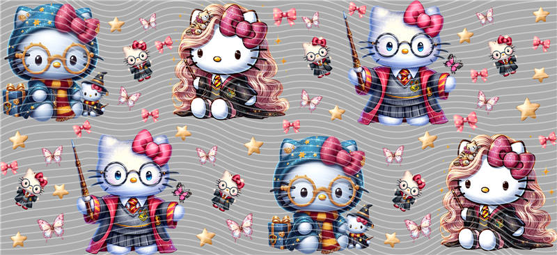 Sanrio HELLO KITTY Harry Potter KT HP 16oz Libbey Glass Cup Wrap UVDTF, Ready to apply decal STICKERS Kawaii Kitty Potter