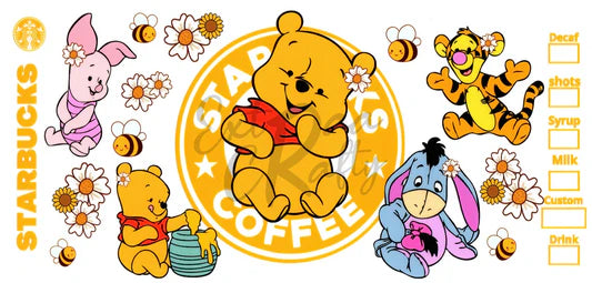 Disney’s Winnie the Pooh Bear and his friends Piglet, Tigger, and Eeyore 16oz Libbey Glass Cup Wrap UVDTF, Ready to apply decal STICKERS Walt Disney BABY