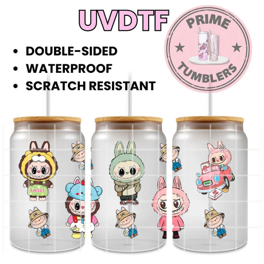 LABUBU outfits 16oz Libbey Glass Cup Wrap UVDTF, Ready to apply decal STICKERS Labubus aesthetic plush dolls The Monsters Pop Mart
