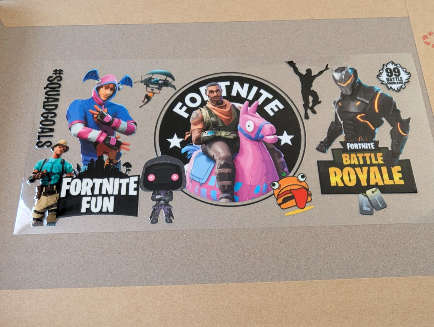 FORTNITE video game Drift, Omega, Loot Llama and Fishstick Ready-to-press UVDTF Transfers, Cup wrap decals, Tumbler prints, 16oz Libbey Glass UV STICKERS FR BATTLE ROYALE Epic Games Squadgoals