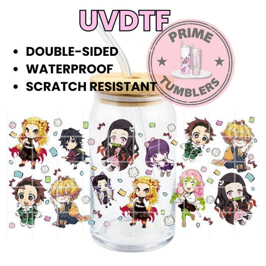 Demon Slayer: Kimetsu no Yaiba. Ready-to-press UVDTF Transfers, Cup wrap decals, Tumbler prints, 16oz Libbey Glass UV STICKERS