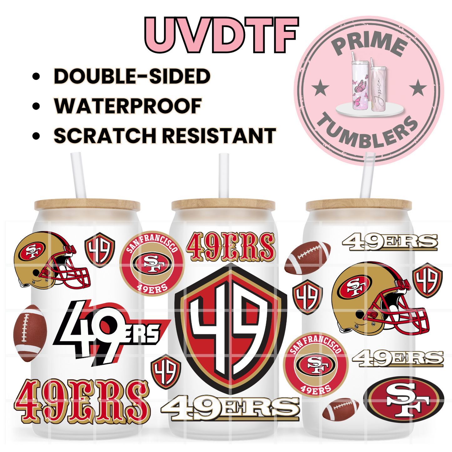 Forty Niners Football 49ers SF San Francisco 16oz UVDTF cup wrap, ready to apply STICKERS shield