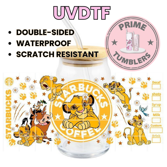 Disney's The Lion King Simba and Timba 16oz UVDTF cup wrap, ready to apply STICKERS Starbucks logo Coffee