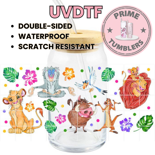 Disney's The Lion King 16oz UVDTF cup wrap, ready to apply STICKERS Decals Simba, Nala, Mufasa, Rafiki, Timon, Pumbaa, and Zazu