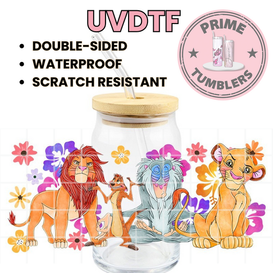 Disney's The Lion King Movie 16oz UVDTF cup wrap, ready to apply STICKERS Simba, Timon, Rafiki, and Simba decals