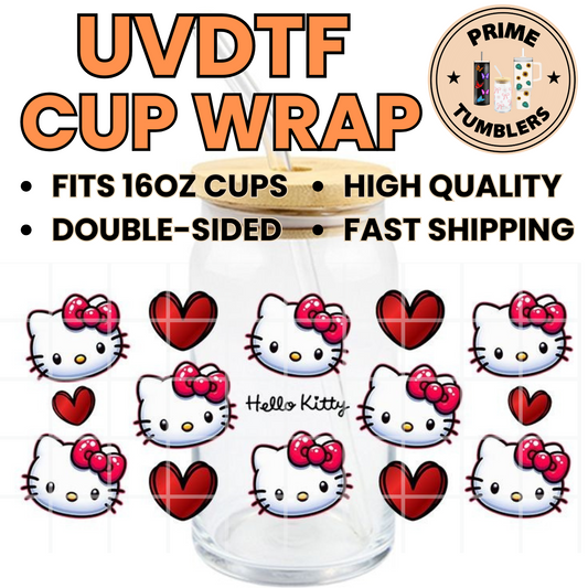 SANRIO Hello Kitty Red heart 16oz UVDTF cup wrap, ready to apply STICKERS HK