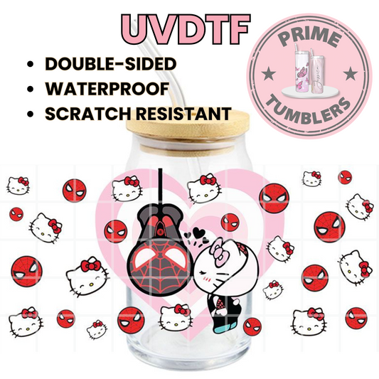 SANRIO Hello Kitty heart Spiderman 16oz UVDTF cup wrap, ready to apply STICKERS HK