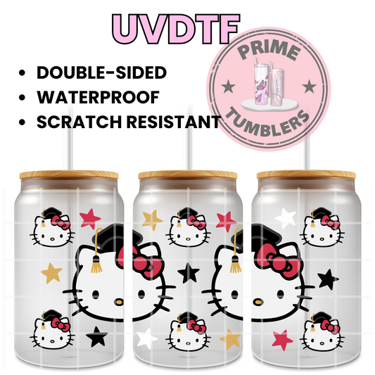 SANRIO Hello Kitty Graduation 16oz UVDTF cup wrap, ready to apply STICKERS HK head