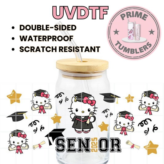 SANRIO Hello Kitty Graduation 16oz UVDTF cup wrap, ready to apply STICKERS HK Senior