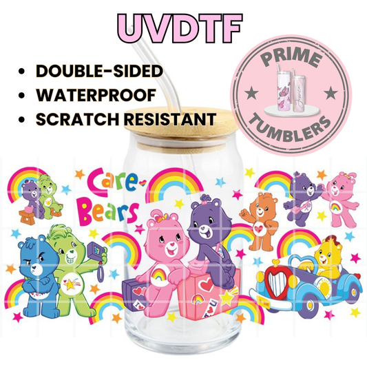 CareBEARS car 16oz UVDTF cup wrap, ready to apply STICKERS decal Care Bear