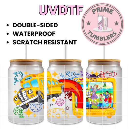 The Magic School Bus Blast Off 16oz Libbey Glass Cup Wrap UVDTF, Ready to apply decal STICKERS