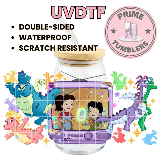 Dragon Tales Max and Emmy magical world Dragon Land 16oz Libbey Glass Cup Wrap UVDTF, Ready to apply decal STICKERS