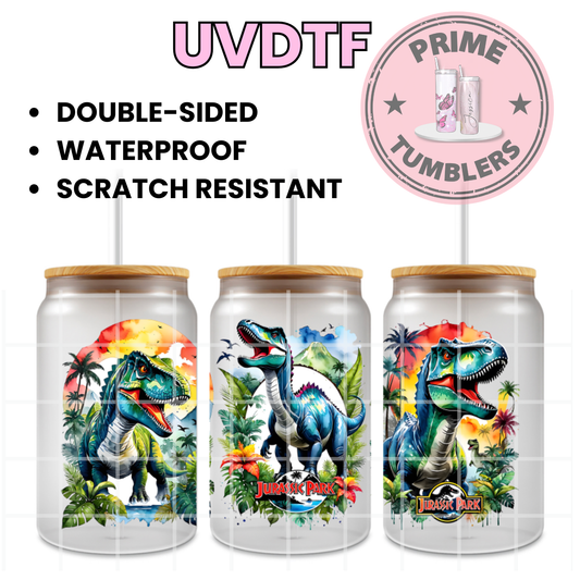 Dinosaurs Jurassic Park 16oz UVDTF cup wrap, ready to apply STICKERS UV decal