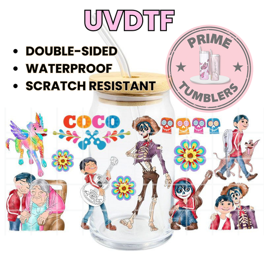 Miguel, Hector, Mama Coco, and the alebrije Pepita 16oz UVDTF cup wrap, ready to apply STICKERS decal MOVIE
