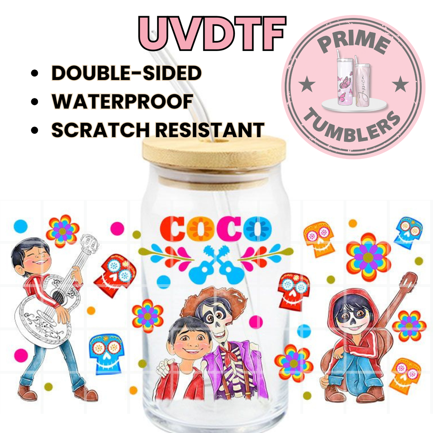 Disney Pixar MOVIE COCO Miguel and Hector 16oz UVDTF cup wrap, ready to apply STICKERS decal