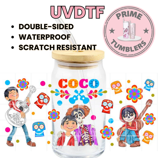 Disney Pixar MOVIE COCO Miguel and Hector 16oz UVDTF cup wrap, ready to apply STICKERS decal