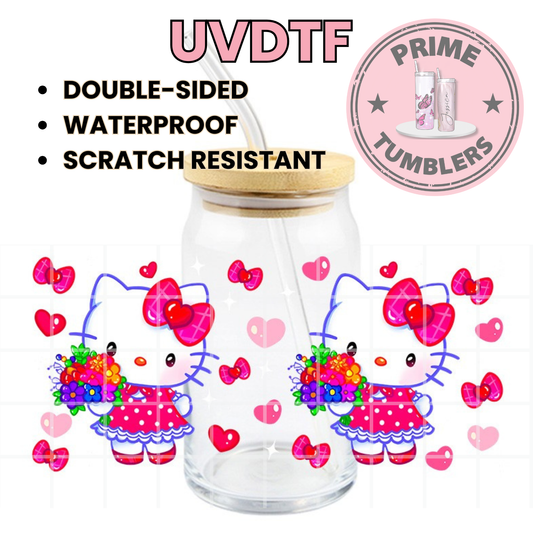 Exclusive Hello Kitty head red flower 16oz UVDTF cup wrap, ready to apply STICKERS decal HK Kawaii Japanese