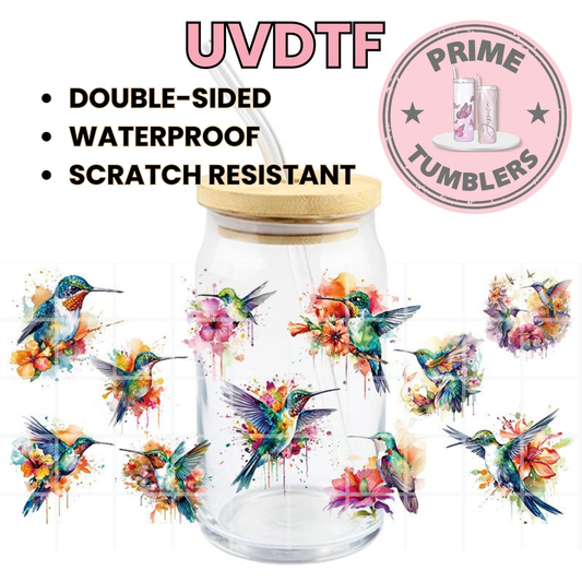 HUMMINGBIRDS flowers Colibri 16oz UVDTF cup wrap, ready to apply STICKERS decals