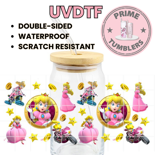 Princess Peach of Mushroom Kingdom, Super Mario Bros video game 16oz UVDTF cup wrap, ready to apply STICKER Decal