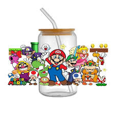 Super Mario, Luigi, Princess Peach, Yoshi, Toad, Bowser, Waluigi, Wario, and Boo video game 16oz UVDTF cup wrap, ready to apply STICKER Decal