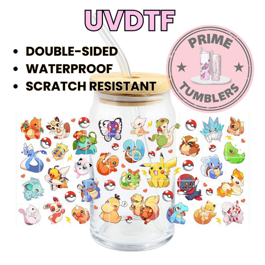 POKEMON Pikachu, Charmander, Squirtle, Bulbasaur, and many other characters 16oz UVDTF cup wrap, ready to apply STICKERS Decal Poké Balls
