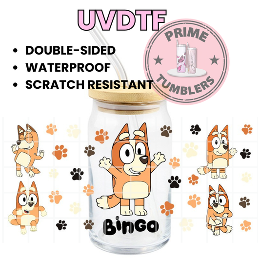 Bingo Heeler Bluey sister paws 16oz UVDTF cup wrap, ready to apply STICKERS Dogs