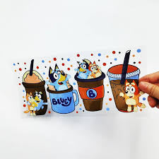 Bluey and Bingo iced coffee cups 16oz UVDTF cup wrap, ready to apply STICKERS blue Dogs