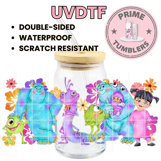 Disney/Pixar movie Monsters Inc, 16oz UVDTF cup wrap, ready to apply STICKERS Decals Sulley, Mike Wazowski, Randall Boggs, and Boo