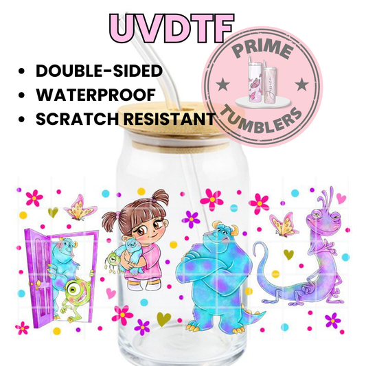 Disney Monsters Inc movie 16oz UVDTF cup wrap, ready to apply STICKERS Decals Sulley, Mike Wazowski, Boo, and Randall Boggs