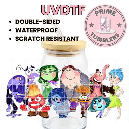 Disney INSIDE OUT 2 pixar movie 16oz UVDTF cup wrap, ready to apply STICKERS Decals Sadness, Anger, Disgust, Bing Bong and Anxiety, Joy, Fear, Riley, Envy, Embarrassment, and Ennui