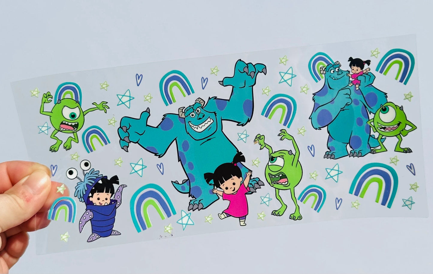 Disney Monsters Inc movie 16oz UVDTF cup wrap, ready to apply STICKERS Decals James P. Sullivan, Mike Wazowski, and Boo