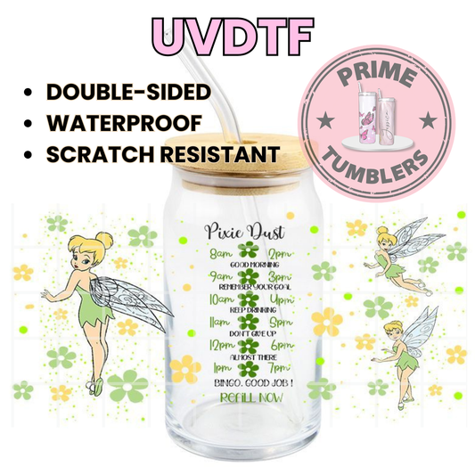Tinker Bell refill 16oz UVDTF cup wrap, ready to apply STICKERS Decals fairy Pixie Dust hydration tracker