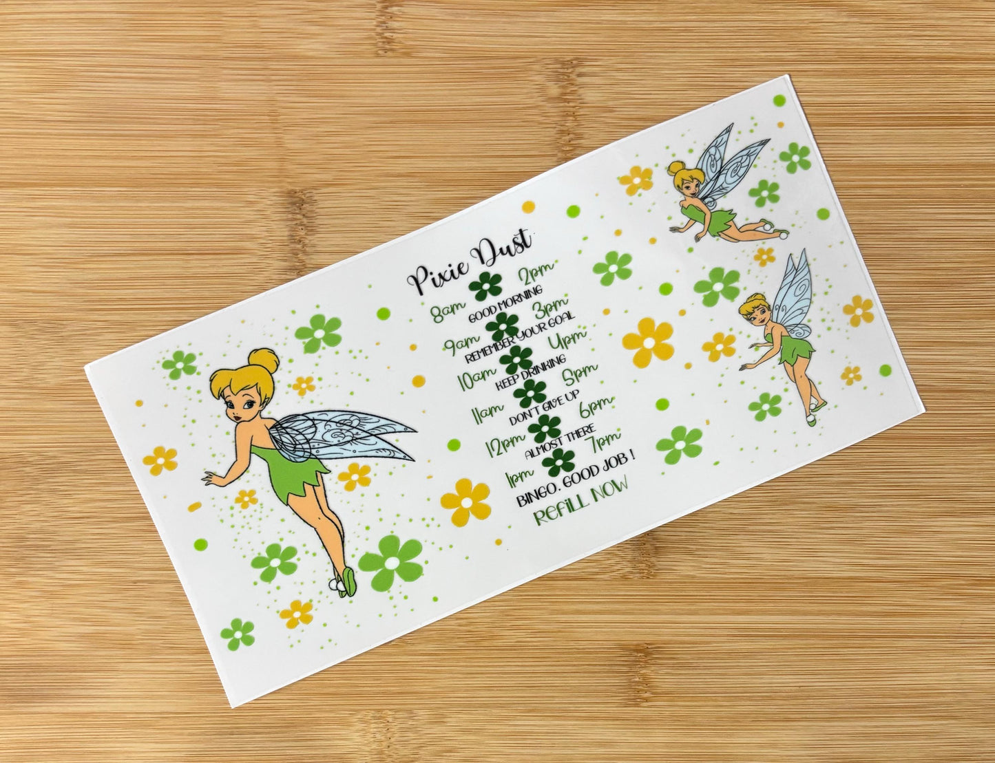 Tinker Bell refill 16oz UVDTF cup wrap, ready to apply STICKERS Decals fairy Pixie Dust hydration tracker