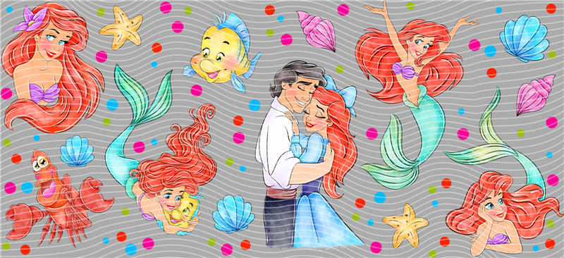 Disney's The Little Mermaid LOVE 16oz glass can UVDTF cup wrap, ready to apply STICKERS decals Ariel, Prince Eric, Flounder, and Sebastian