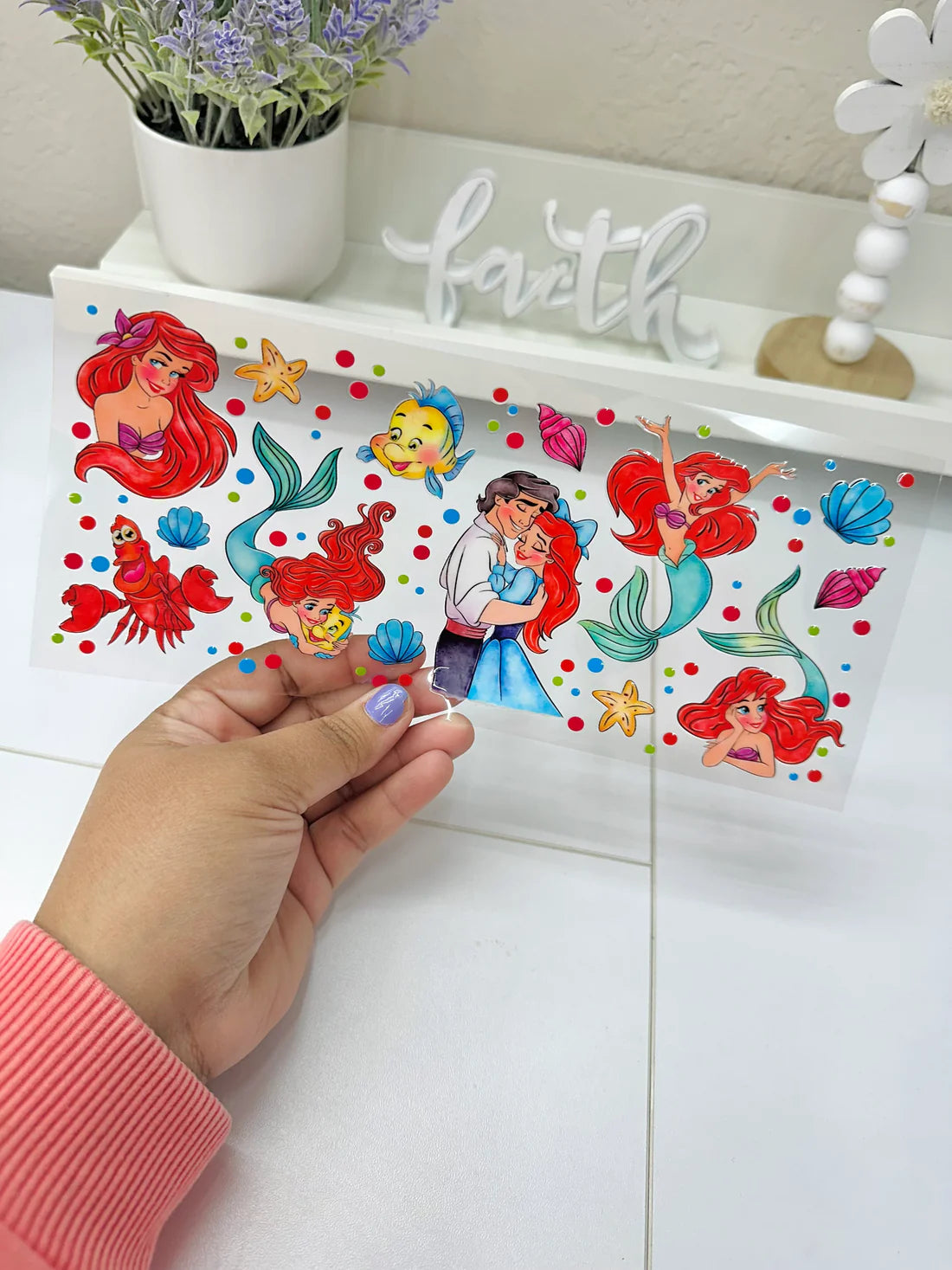 Disney's The Little Mermaid LOVE 16oz glass can UVDTF cup wrap, ready to apply STICKERS decals Ariel, Prince Eric, Flounder, and Sebastian