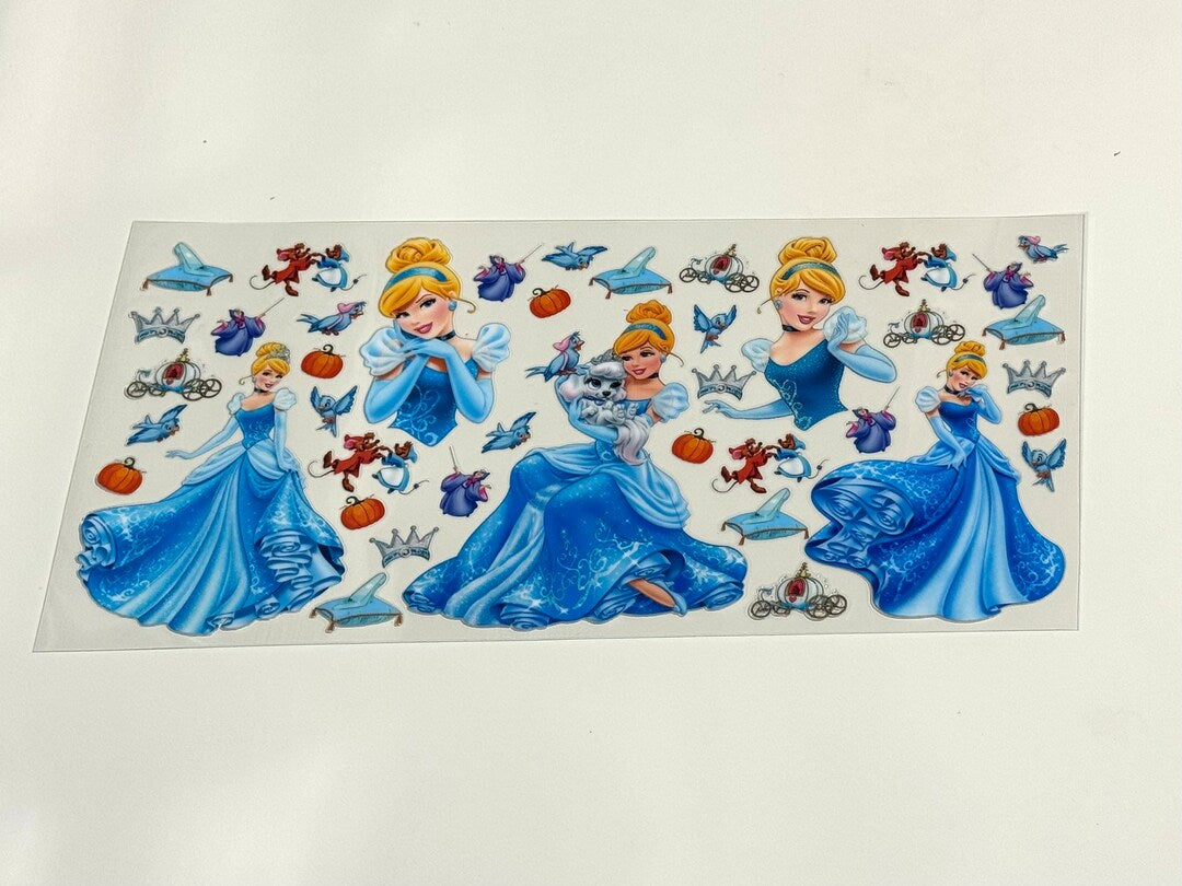 Disney princess Cinderella 16oz glass can UVDTF cup wrap, ready to apply STICKERS pumpkin carriage
