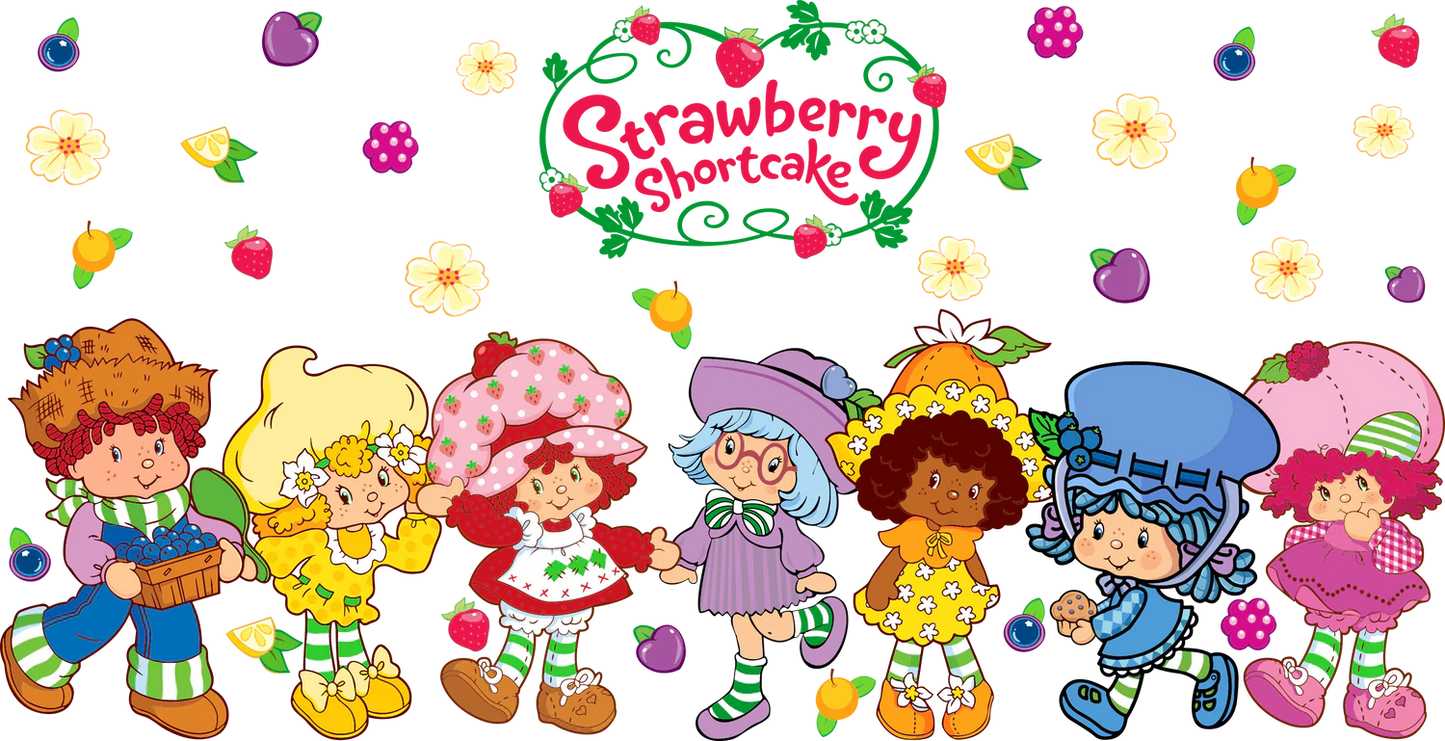 Strawberry Shortcake and FRIENDS 16oz Libbey Glass Cup Wrap UVDTF, Ready to apply decal STICKERS Huckleberry Pie, Lemon Meringue, Orange Blossom, Blueberry Muffin and Raspberry Tart