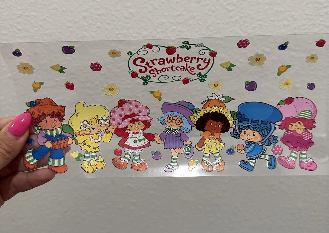 Strawberry Shortcake and FRIENDS 16oz Libbey Glass Cup Wrap UVDTF, Ready to apply decal STICKERS Huckleberry Pie, Lemon Meringue, Orange Blossom, Blueberry Muffin and Raspberry Tart