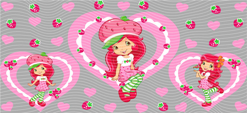 Strawberry Shortcake pink Hearts 16oz Libbey Glass Cup Wrap UVDTF, Ready to apply decal STICKERS strawberries Berry Sweet
