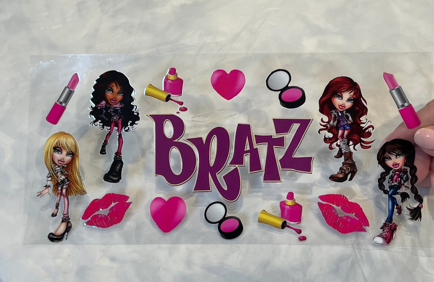 Bratz fashion dolls 16oz Libbey Glass Cup Wrap UVDTF, Ready to apply decal STICKERS Cloe, Sasha, Yasmin and Jade