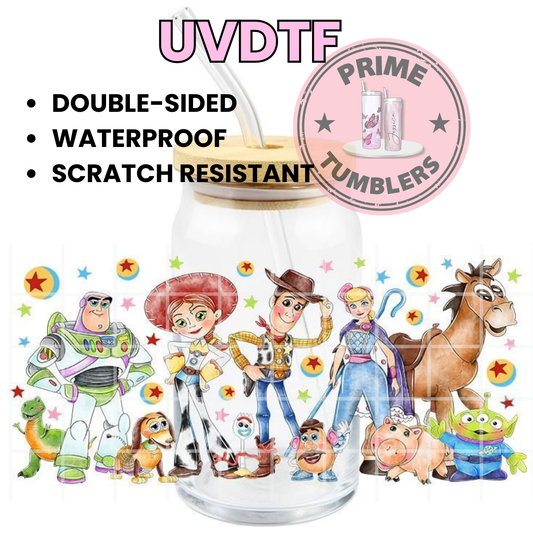 Toy Story movie Buzz woody 16oz Libbey Glass Cup Wrap UVDTF, Ready to apply decal STICKERS