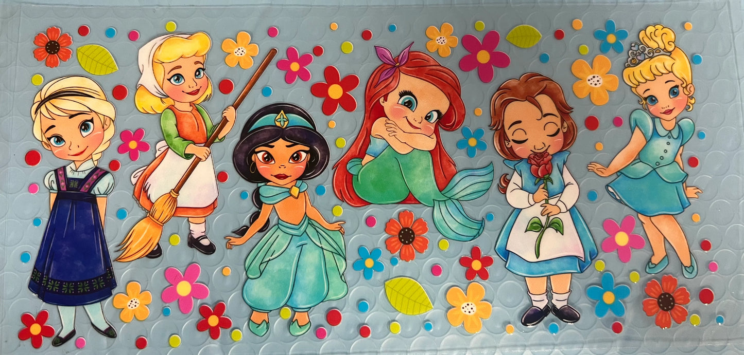 Baby Princesses 16oz Libbey Glass Cup Wrap UVDTF, Ready to apply decal STICKERS Princess Elsa, Cinderella maid, Jasmine, Ariel, Belle, Cinderella ball gown